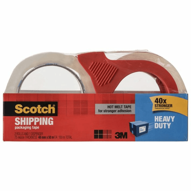 Scotch Packaging Tape 48mmx50m Clear 2 Pack Dispenser AT019436891 (1 Pack of 2) - SuperOffice