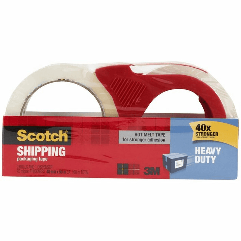 Scotch Packaging Tape 48mmx50m Clear 2 Pack Dispenser AT019436891 (1 Pack of 2) - SuperOffice