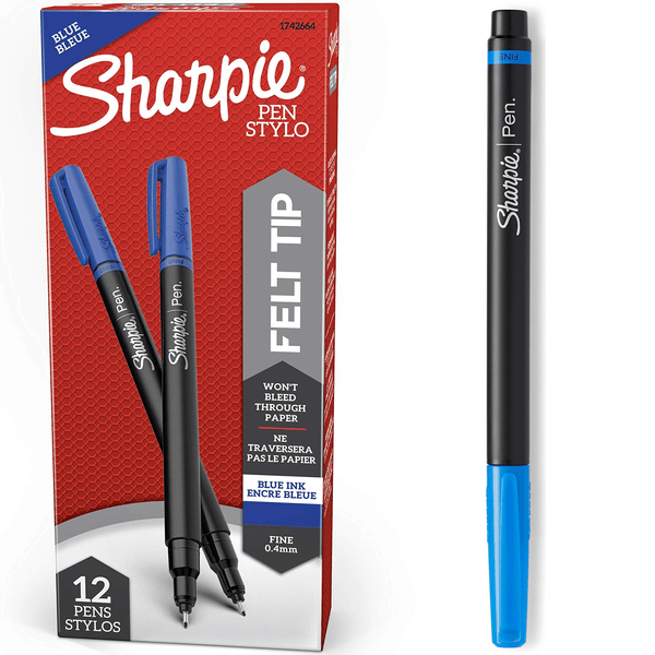 Sharpie Fineliner Pen Fine Felt Tip Stylo 0.4mm Blue Box 12 GNS 1742664 [0.4mm] (Box 12) - SuperOffice
