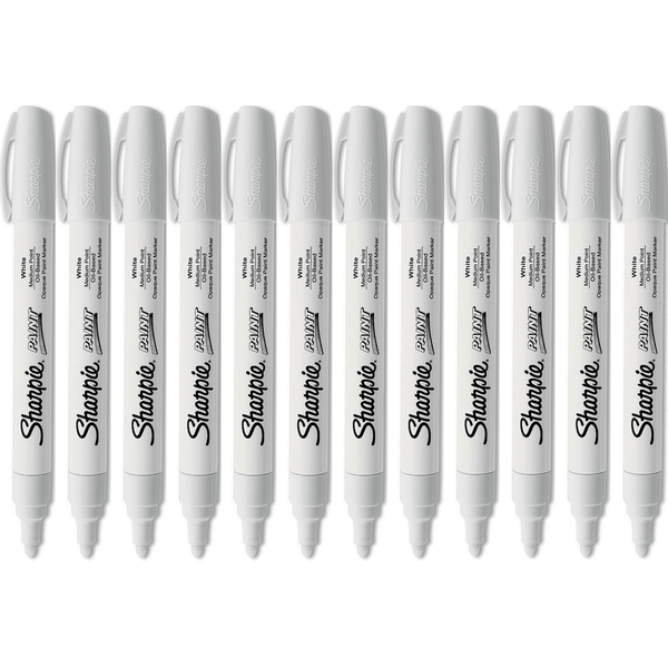 Sharpie Paint Marker Oil Based Medium 1.5mm White Pack 12 35558 (12 Pack) - SuperOffice