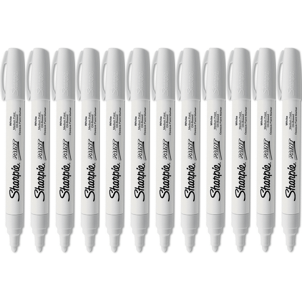 Sharpie Paint Marker Oil Based Medium 1.5mm White Pack 12 35558 (12 Pack) - SuperOffice