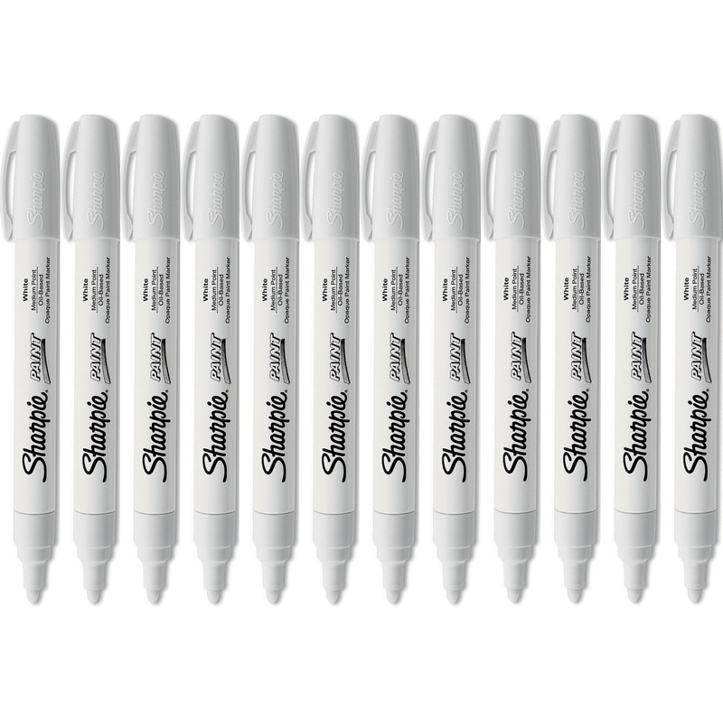 Sharpie Paint Marker Oil Based Medium 1.5mm White Pack 12 35558 (12 Pack) - SuperOffice