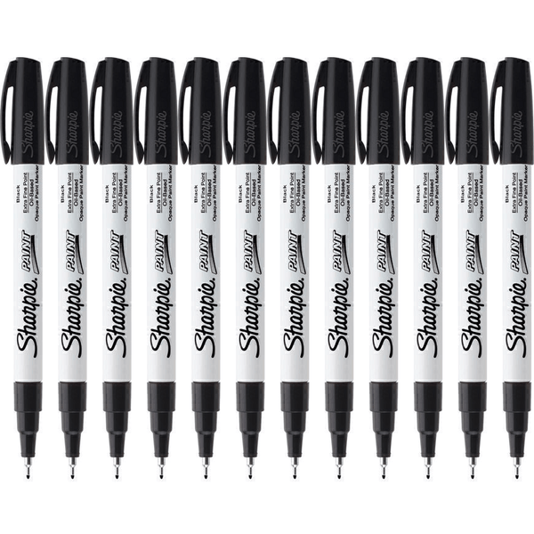 Sharpie Paint Marker Pen Oil Based Extra Fine Tip 0.4mm Black Pack 12 35526 (Box 12) - SuperOffice