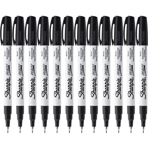 Sharpie Paint Marker Pen Oil Based Extra Fine Tip 0.4mm Black Pack 12 35526 (Box 12) - SuperOffice
