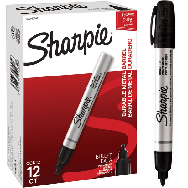Sharpie Permanent Marker Metal Barrel Bullet 1.5mm Durable Heavy Duty Black Box 12 S20093047 (Box 12) - SuperOffice