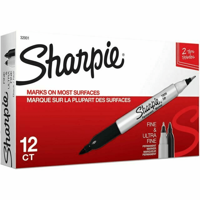 Sharpie Permanent Marker Twin Tip 1.0mm/0.3mm Black Box 12 32001 (Box 12) - SuperOffice