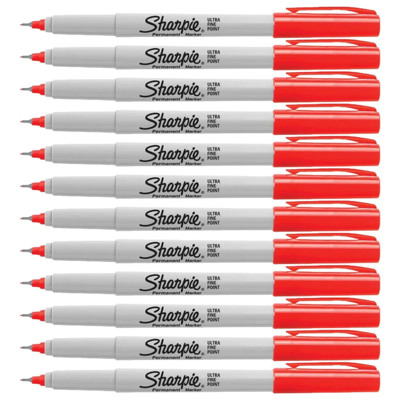 Sharpie Permanent Marker Ultra Fine 0.3mm Red Pack 12 37002 (Box 12) - SuperOffice