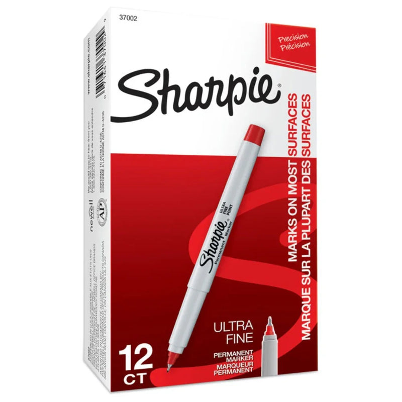 Sharpie Permanent Marker Ultra Fine 0.3mm Red Pack 12 37002 (Box 12) - SuperOffice