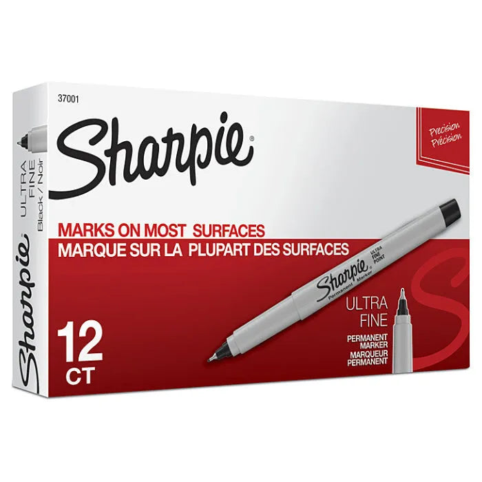Sharpie Permanent Marker Ultra Fine Point 0.3mm Black Box 12 37001B - SuperOffice