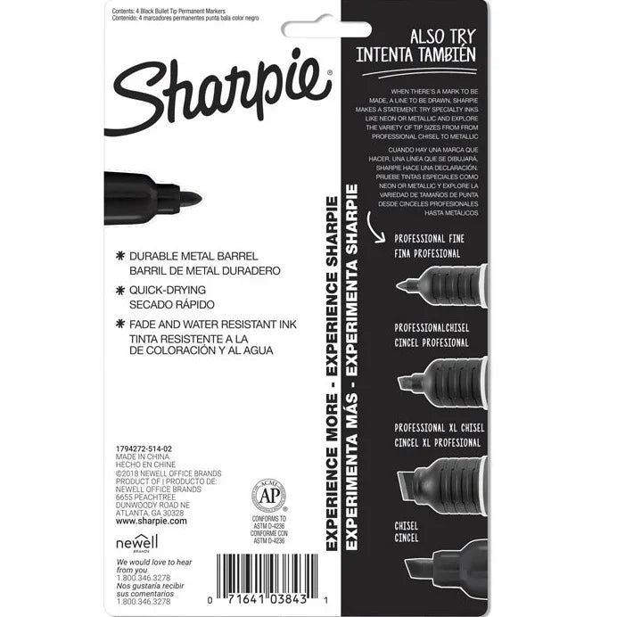 Sharpie Pro Metal Permanent Marker Bullet Point 4mm Black Pack 4