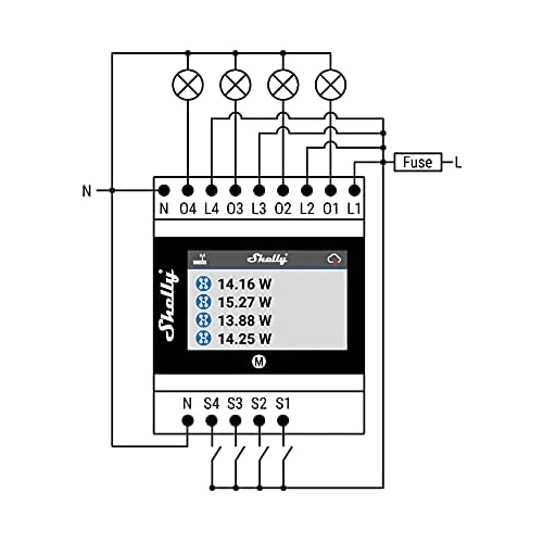 Shelly Pro 4PM Relay Switch 4 Channels Circuit Rail Wi-Fi LAN Bluetooth SHELLY4PMPRO - SuperOffice