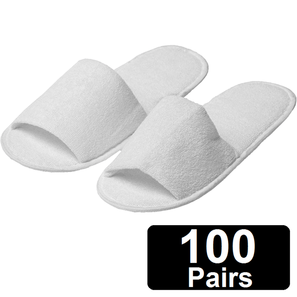 Slimline Terry Cotton Slip On Slippers White Hotel/Bath/Guest Pack 100 Pairs Bulk 576090 (100 Pairs) - SuperOffice