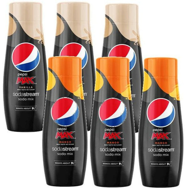 SodaStream Pepsi Max Vanilla + Mango Assorted 6 Pack Syrup Soda Mix Variety 440mL [SODA7] Pepsi Max Vanilla/Mango - SuperOffice