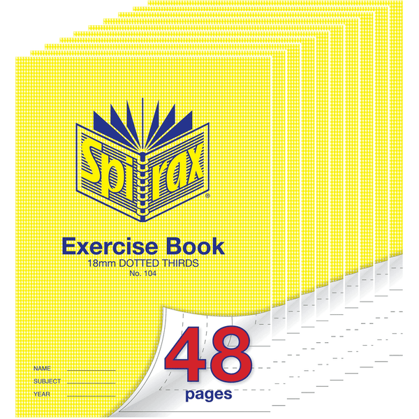 Spirax 104 Exercise Book Dotted Thirds 18mm 70GSM 48 Pages A4 Pack 10 56104 (10 Pack) - SuperOffice