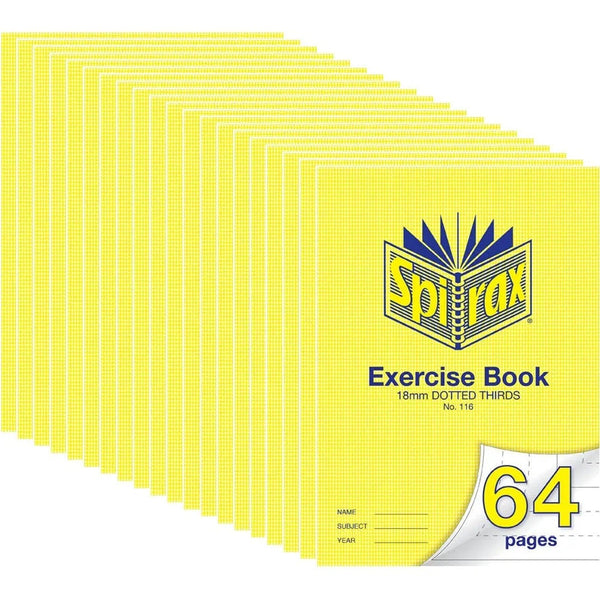 Spirax 116 Exercise Book Dotted Thirds 18mm 70GSM 64 Page A4 20 Pack 56116 (20 Pack) - SuperOffice