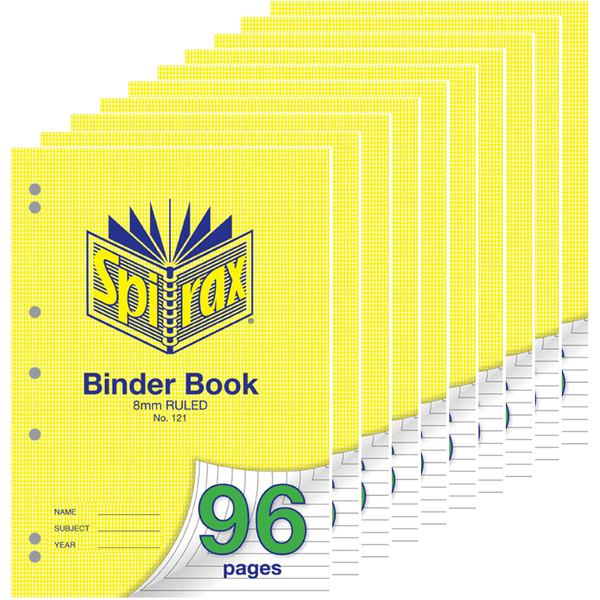 Spirax 121 Binder Exercise Book 8mm Ruled 96 Page A4 Pre-punched Holes 56121 Yellow (10 Pack) - SuperOffice