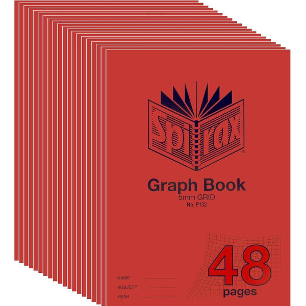 Spirax 132 Graph Book 5mm Grids 48 Pages A4 Red PP Cover 20 Pack BULK 56132P (20 Pack) - SuperOffice