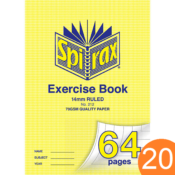 Spirax 212 Exercise Book Ruled 14mm 70GSM 64 Page A4 Pack 20 56212 (20 Pack) - SuperOffice