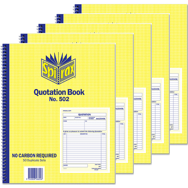 Spirax 502 Quotation Quotes Book Quarto 250x200mm No Carbon Pack 5 56502 (5 Pack) - SuperOffice