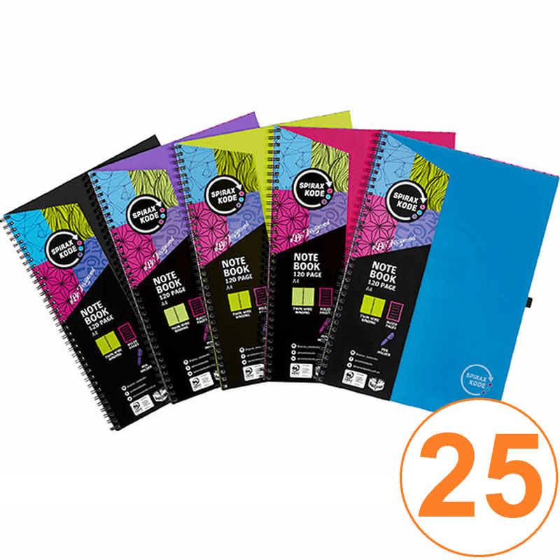Spirax 512 Kode Hard Cover Notebook 160 Page A4 Assorted Pack 25 56512KODE (25 Pack) - SuperOffice