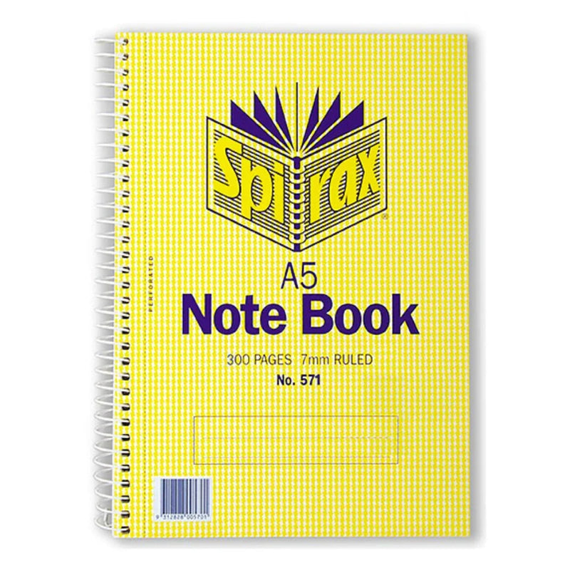 Spirax 571 Notebook A5 Spiral Bound 300 Page Pack 5 56571 (Pack 5) - SuperOffice