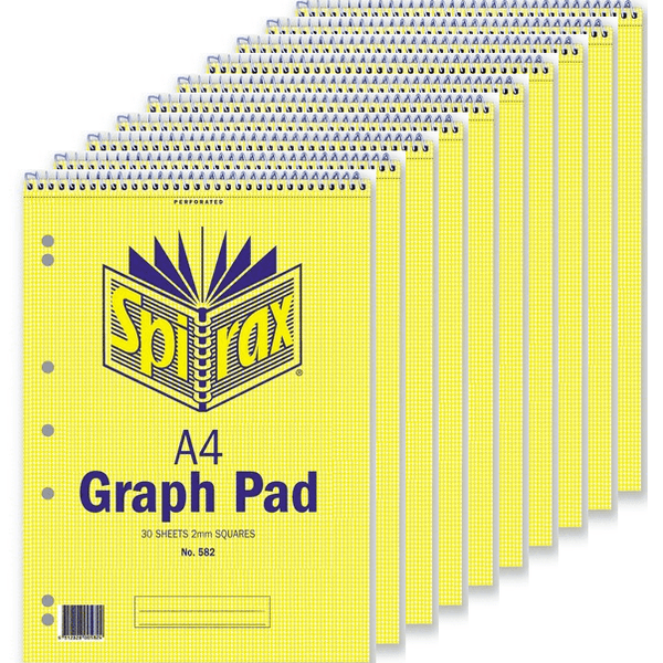 Spirax 582 Graph Book 2mm Squares Grid 60 Page A4 Pack 10 55236 (10 Pack) - SuperOffice