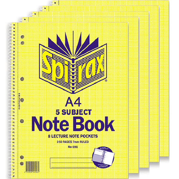 Spirax 596 5-Subject Notebook 7mm Ruled Spiral Bound 250 Page A4 Pack 5 43111 (5 Pack) - SuperOffice