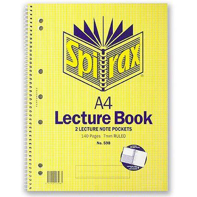 Spirax 598 Lecture Book 7Mm Ruled 7 Hole Punched Spiral Bound 140 Page A4 56598 - SuperOffice