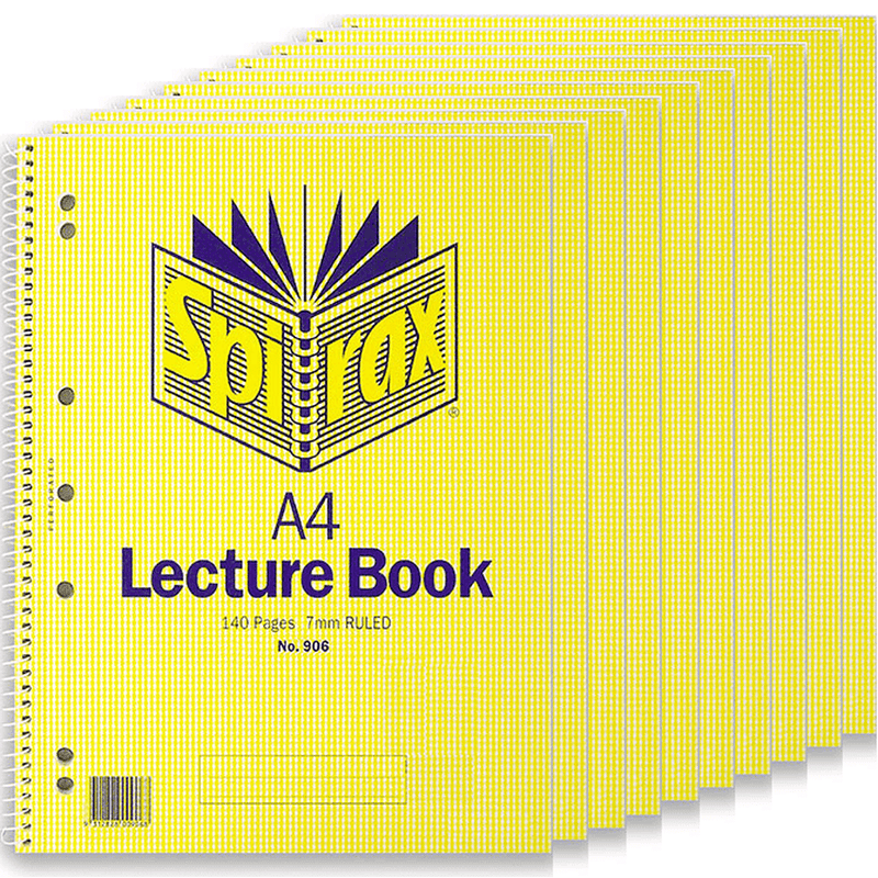 Spirax 906 Lecture Book 7mm Ruled Hole Punched Spiral Bound 140 Pages A4 Pack 10 56906 (10 Pack) - SuperOffice