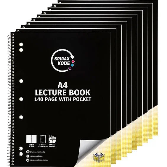 Spirax 958 Kode Lecture Book With Pocket 140 Page A4 10 Pack 56958C (10 Pack) - SuperOffice