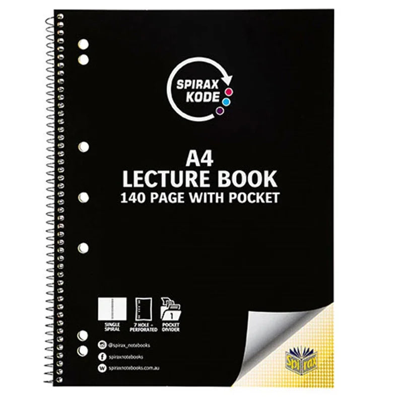 Spirax 958 Kode Lecture Book With Pocket 140 Page A4 10 Pack 56958C (10 Pack) - SuperOffice