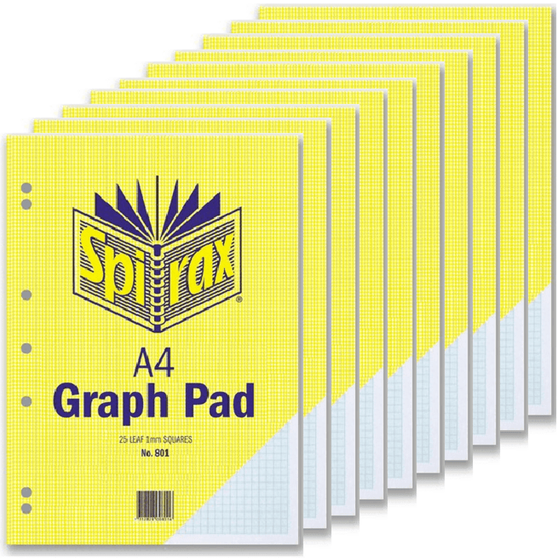 Spirax Graph Pad Book 801 1mm 25 Leaf Pages A4 Pack 10 56082 (10 Pack) - SuperOffice