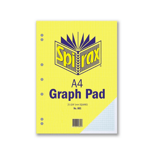 Spirax Graph Pad Book 801 1mm 25 Leaf Pages A4 Pack 10 56082 (10 Pack) - SuperOffice