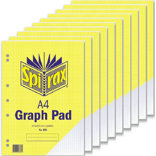 Spirax Graph Pad Book 805 5mm 25 Leaf A4 Squares Pack 10 56084 (10 Pack) - SuperOffice