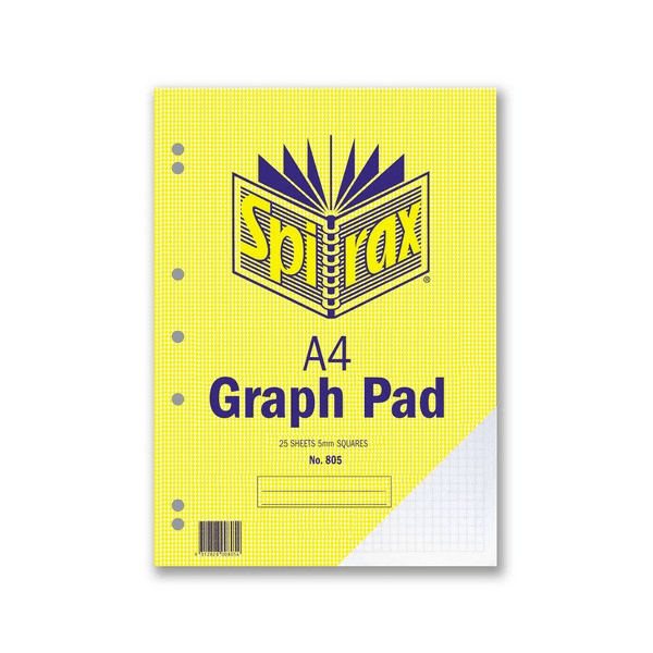 Spirax Graph Pad Book 805 5mm 25 Leaf A4 Squares Pack 10 56084 (10 Pack) - SuperOffice