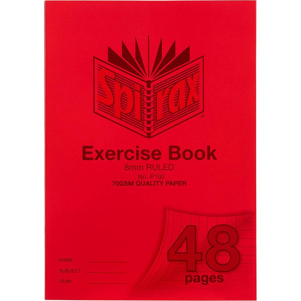 Spirax P100 Exercise Book Ruled 8Mm 70Gsm 48 Page A4 Red 56100P - SuperOffice