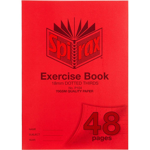 Spirax P104 Exercise Book Dotted Thirds 18Mm 70Gsm 48 Page A4 Red 56104P - SuperOffice