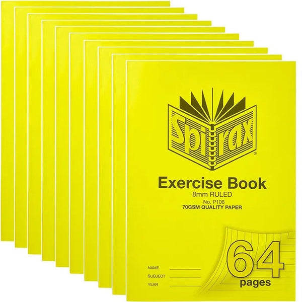 Spirax P106 Exercise Book Ruled 8mm 70Gsm 64 Page A4 10 Pack 56106P (10 Pack) - SuperOffice