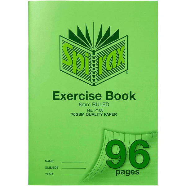 Spirax P108 Exercise Book Ruled 8Mm 70Gsm 96 Page A4 Green 56108P - SuperOffice