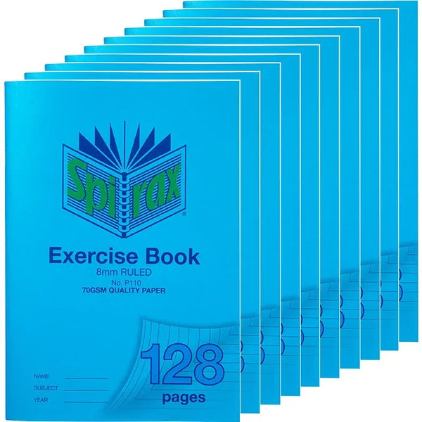Spirax P110 Exercise Book Ruled 8mm 70GSM 128 Page A4 Blue 10 Pack ...