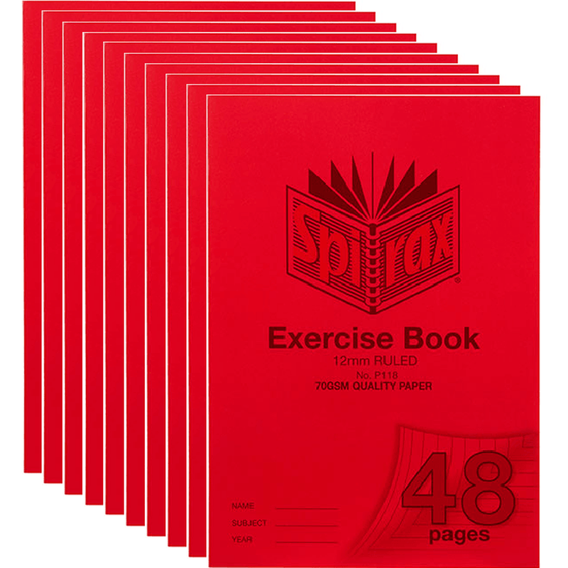 Spirax P118 Exercise Book Ruled 12mm 70GSM 48 Page A4 Red 10 Pack 56118P (10 Pack) - SuperOffice