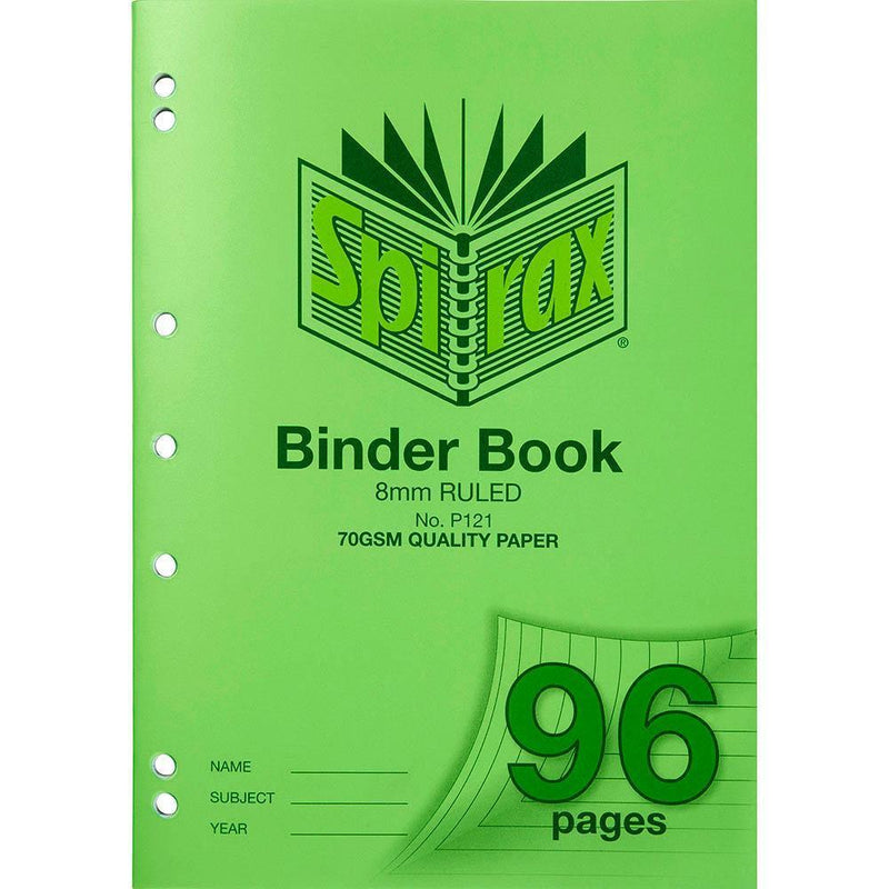 Spirax P121 Binder Book 8mm Ruled 96 Pages A4 Green Pre-Punched Pack 10 56121P (10 Pack) - SuperOffice