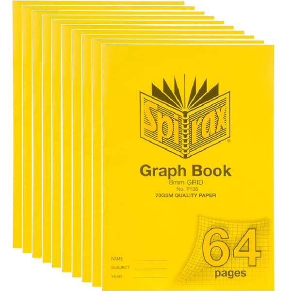 Spirax P136 Graph Book 8mm Grid 64 Page A4 Yellow 10 Pack 56136P (10 Pack) - SuperOffice