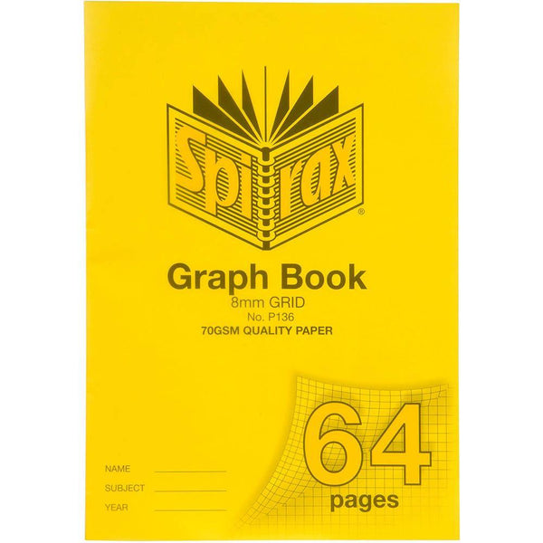 Spirax P136 Graph Book 8Mm Grid 64 Page A4 Yellow 56136P - SuperOffice