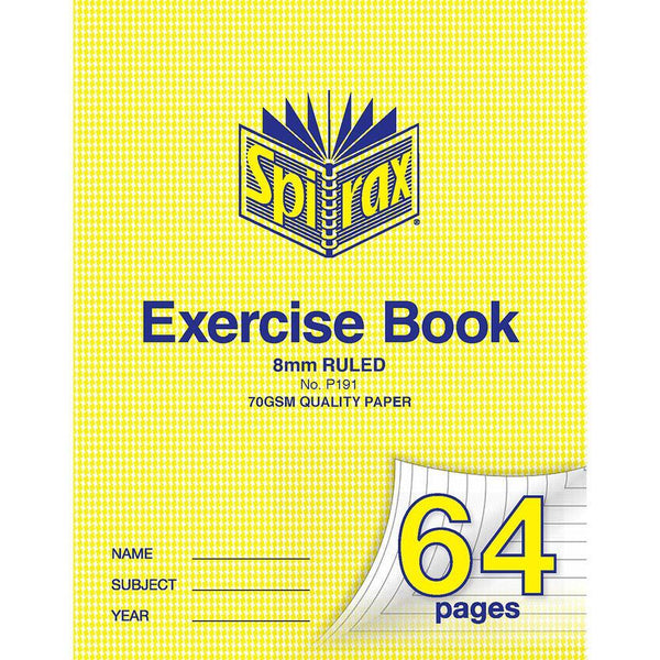 Spirax P191 Exercise Book Ruled 8Mm 70Gsm 64 Page 225 X 175Mm 56191P - SuperOffice