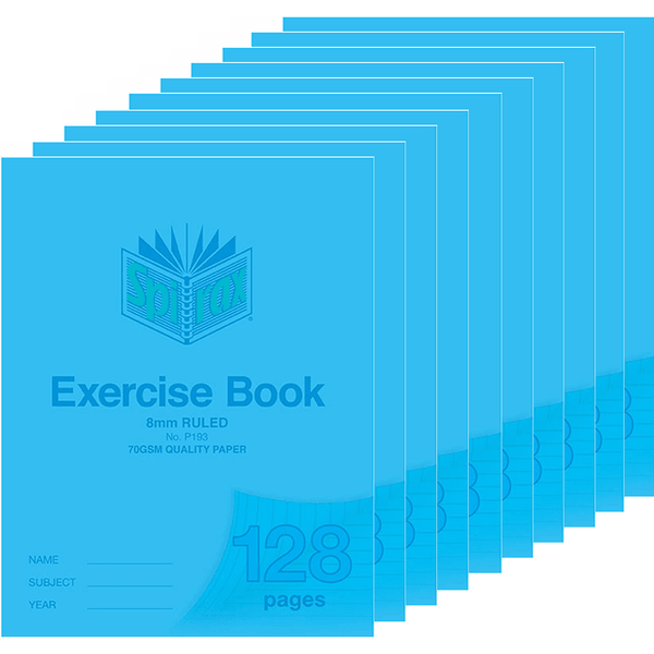 Spirax P193 Exercise Book Ruled 8mm 70gsm 128 Page 225x175mm Pack 10 56193P (10 Pack) - SuperOffice