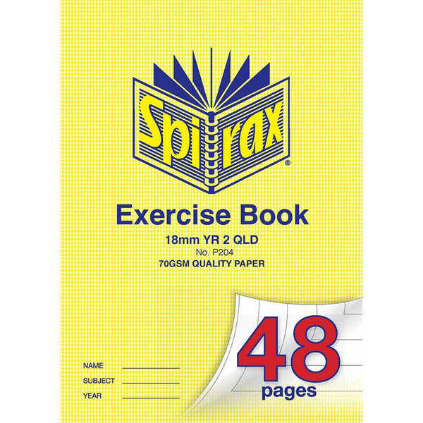 Spirax P204P Exercise Book Qld Ruling Year 2 18Mm 70Gsm 48 Page A4 56204P - SuperOffice