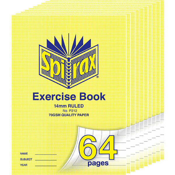 Spirax P212 Exercise Book Ruled 14mm 70GSM 64 Page A4 Pack 10 56212P (10 Pack) - SuperOffice