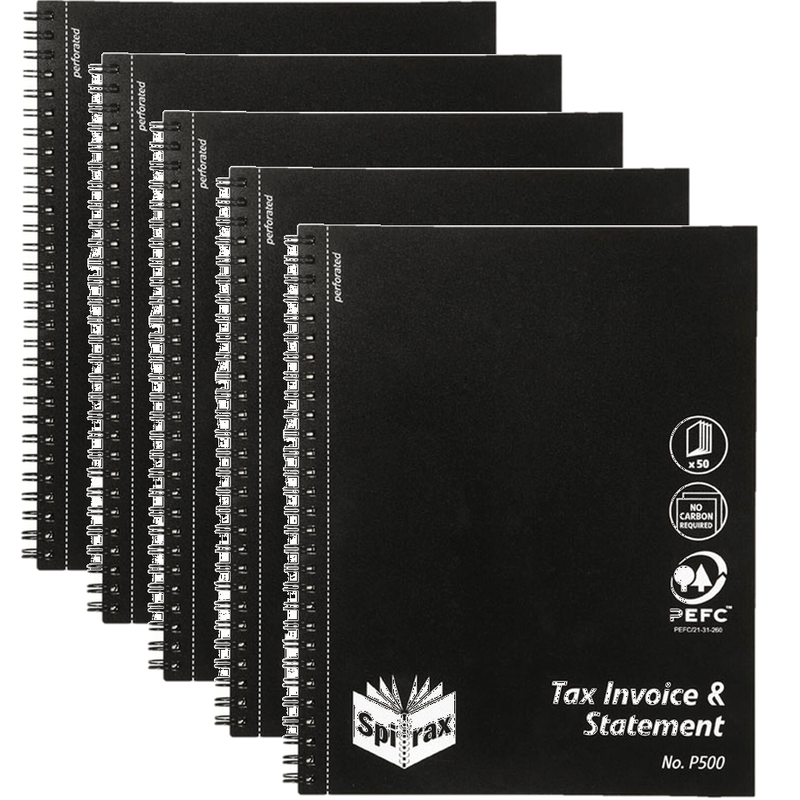 Spirax P500 Tax Invoice And Statement Book Quarto A4 Pack 5 5650000 (5 Pack) - SuperOffice