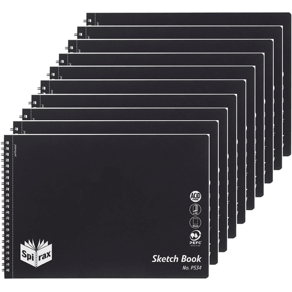 Spirax P534 Sketch Book Spiral Bound Side Open 40 Page A4 Black Pack 10 5606800 (10 Pack) - SuperOffice